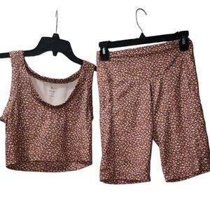 Lou and Grey Active Crop Top & Bike Shorts Set‎ Floral Print Athleisure  Small